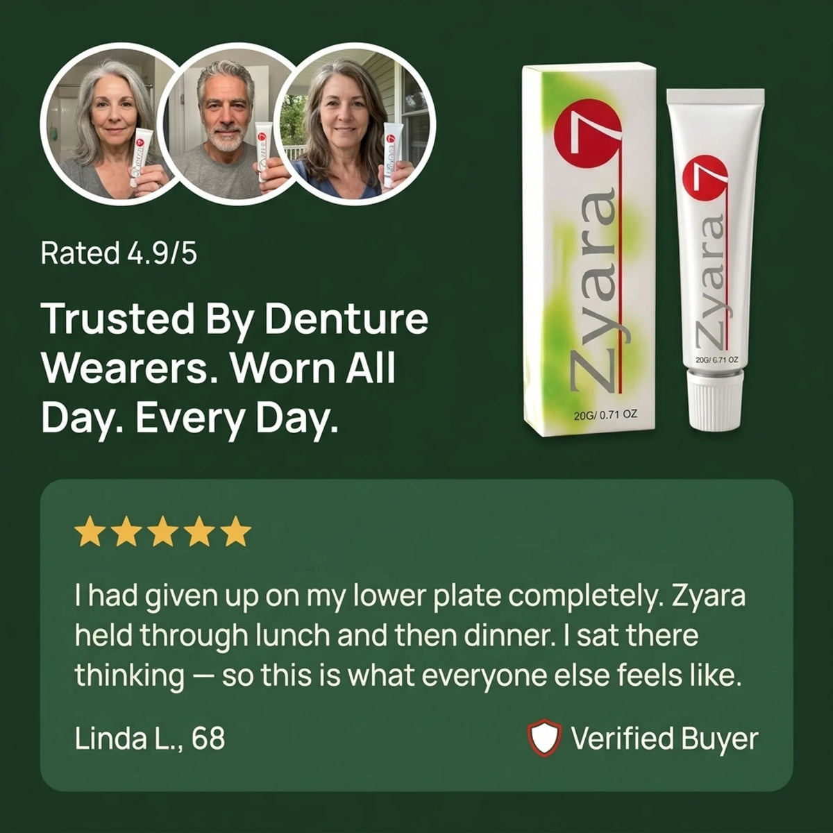 Zyara ™ | Stop Denture Slipping 100% — All-Day Secure Hold